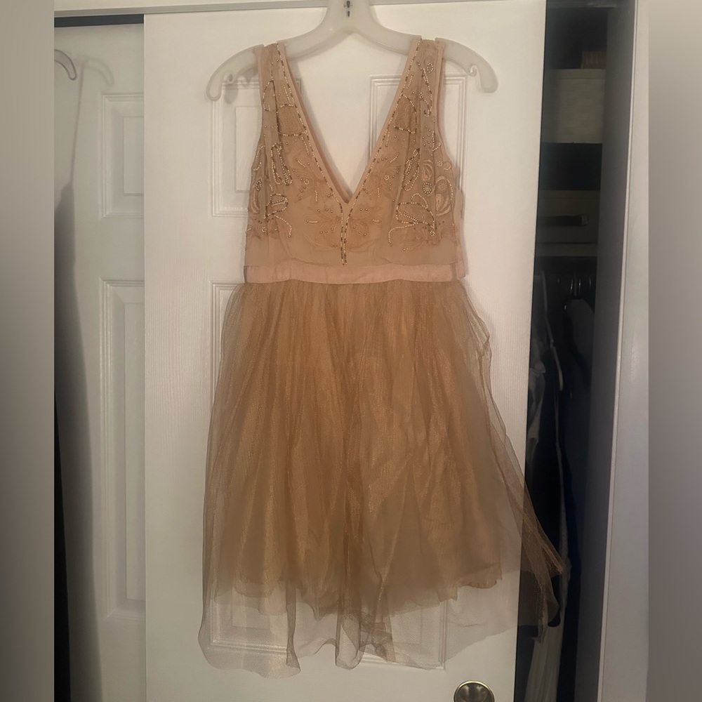 Free people Deja Vu gold tulle mini dress